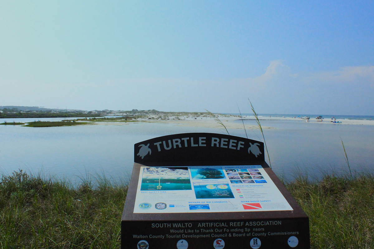 Info placard overlooking the water